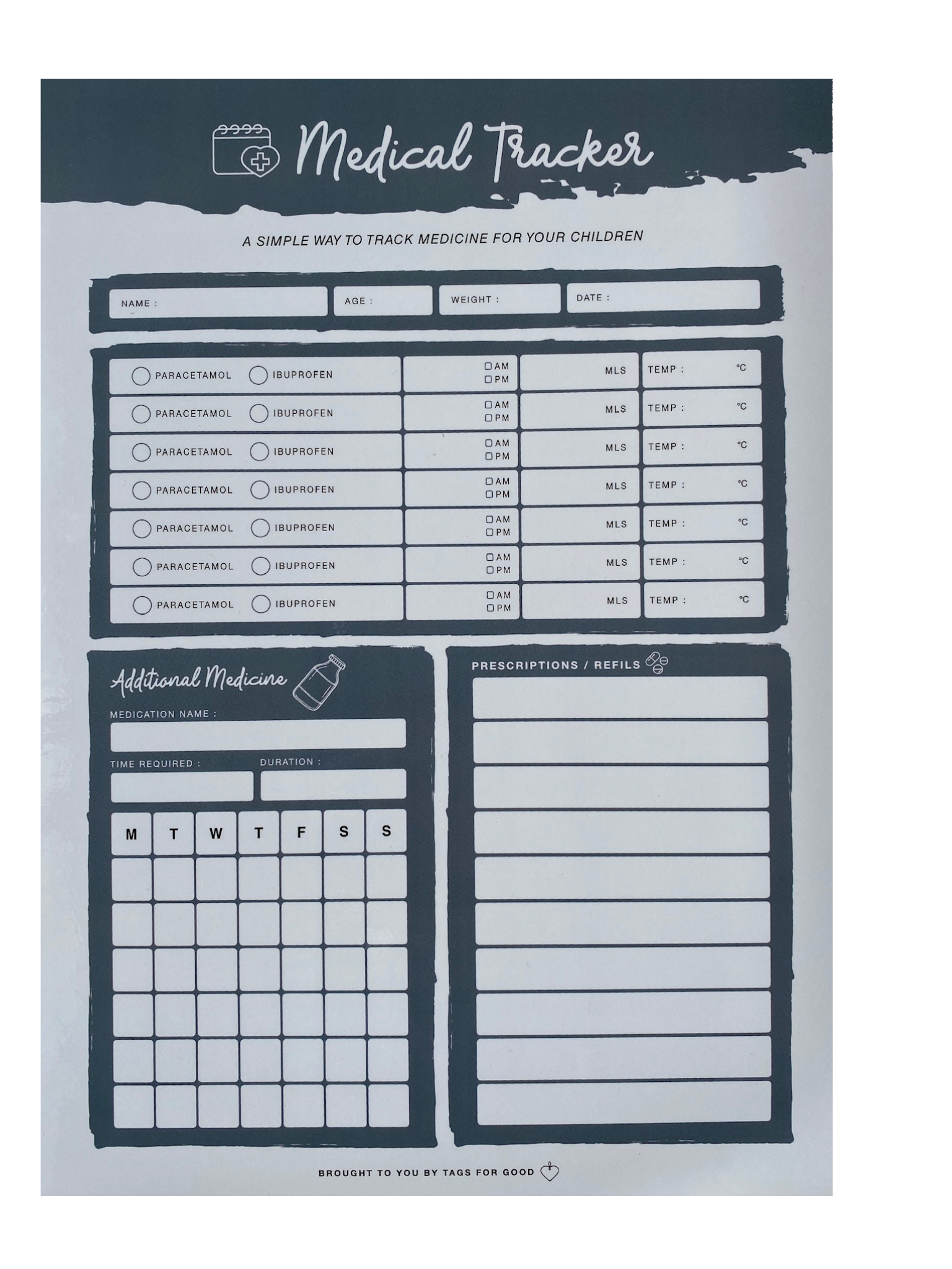 Medical tracker - Charcoal blue - Tags for good